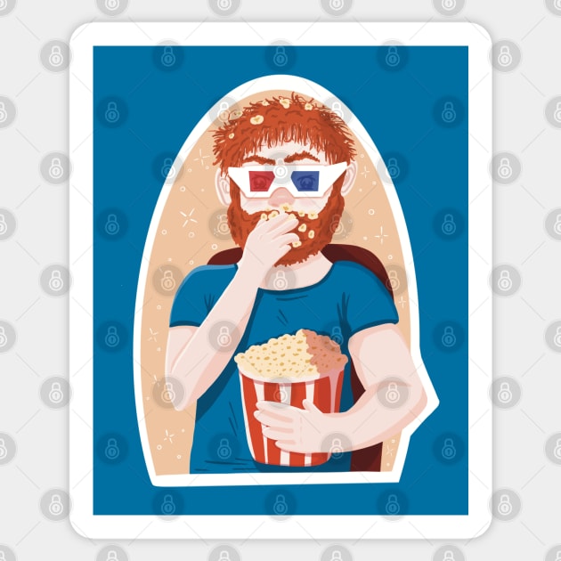 Movie lover man eating popcorn Sticker by Xatutik-Art